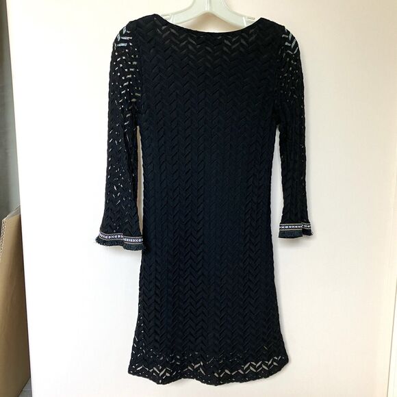 Crochet Dress Small Long Sleeve Midi Black Boho Hippie Pullover - Picture 2 of 8